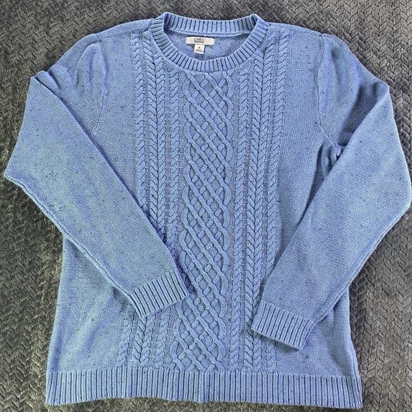 Croft And Barrow Women Sweater M Blue Heathered Nylon Blend Cable Knit Pullover - Picture 1 of 10